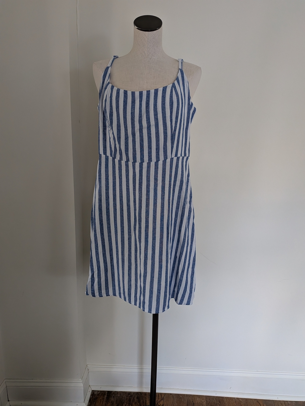 Blue and White Striped Women's Sundress - Casual Summer Dress